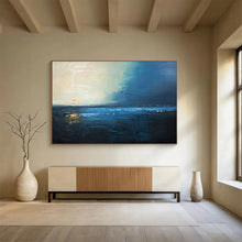 Load image into Gallery viewer, Blue - Toned Coastal Sunset Abstract Painting on Canvas - “Twilight Tide” DKH647
