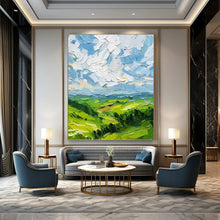 Load image into Gallery viewer, “Textured Green Landscape with Blue Sky” - Impasto Landscape Art on Canvas DKH1557
