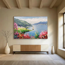 Load image into Gallery viewer, “Lakeside Village” - Colorful Abstract Acrylic of a Lakeside Scene, Suits Conservatory and Porch DLZ209
