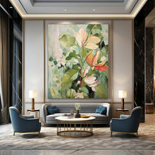 Load image into Gallery viewer, Green and Beige Floral Abstract Painting, Ideal for Botanical Living Room &amp; Relaxing Bedroom LargeART1873

