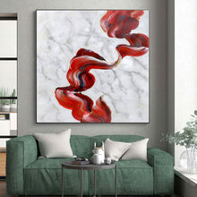 Load image into Gallery viewer, Enormous Red Ribbon on Marble Acrylic for Luxury Bathroom &amp; Sophisticated Dining Room LargeART0307
