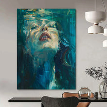 Load image into Gallery viewer, “Underwater Woman in Blue Hues” - Blue Abstract Figural Art on Canvas DKH1183
