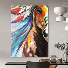 Load image into Gallery viewer, “Colorful Horse with Feather Headdress” - Vividly Painted Equine Art on Canvas DKH1426
