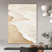 Load image into Gallery viewer, White Waves on Beige Abstract Canvas Painting, Suited for Coastal - Themed Nursery &amp; Relaxing Spa LargeART1101
