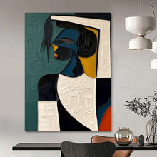 Load image into Gallery viewer, “Cubist Woman with Textured Background” - Abstract Figurative Art on Canvas DKH1467
