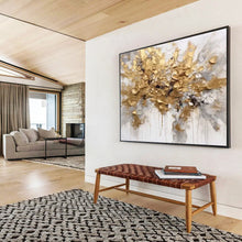 Load image into Gallery viewer, Gold Splash Textured Abstract Painting on Canvas - “Golden Burst” DKH678
