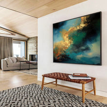 Load image into Gallery viewer, Blue and Gold Cosmic Swirl Abstract acrylic painting DLZ072
