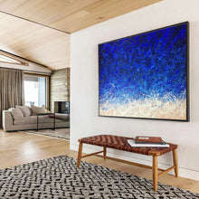 Load image into Gallery viewer, Blue Splash “Night Sky Ocean” Painting on Canvas, Celestial Abstract Art DKH844
