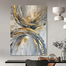 Load image into Gallery viewer, Gray &amp; Gold Circular Abstract Canvas Painting, Suited for Industrial - Chic Loft &amp; Modern Art Gallery LargeART1266
