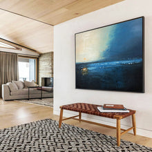 Load image into Gallery viewer, Blue - Toned Coastal Sunset Abstract Painting on Canvas - “Twilight Tide” DKH647
