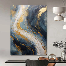 Load image into Gallery viewer, “Blue and Gold Marble - Like Abstract” - Modern Abstract Art on Canvas DKH1599
