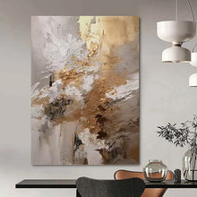 Load image into Gallery viewer, “White and Gold Abstract Textures” - White, Gold, Grey Abstract Art on Canvas DKH1246
