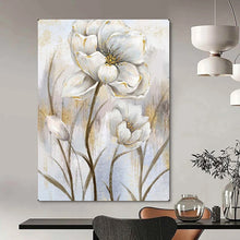 Load image into Gallery viewer, White &amp; Gold Floral Abstract Art, Perfect for Elegant Bedroom &amp; Luxury Dining Room LargeART2124
