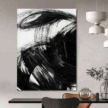 Load image into Gallery viewer, Dynamic Black Ink Swirls – Bold Black Brushstrokes on White Abstract DTP195
