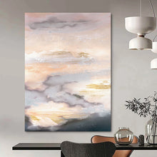 Load image into Gallery viewer, “Gilded Skies” - Blush, white, blue, and gold, capturing a sunlit cloudscape DTP166
