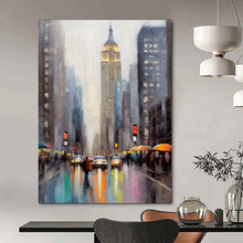 Load image into Gallery viewer, Moody Cityscape with Tall Building Abstract Painting, Ideal for Modern Office &amp; Rainy Day Lounge LargeART1912

