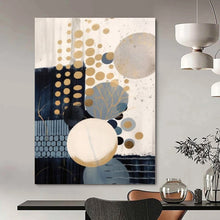 Load image into Gallery viewer, Gold &amp; Blue Geometric Dot Abstract Canvas Painting, Perfect for Modern Nursery &amp; Chic Café LargeART1263
