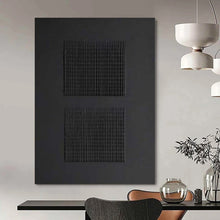 Load image into Gallery viewer, Grand Hand - painted Double Black Textured Squares Acrylic Art for Modern Studies LargeART0153
