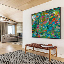 Load image into Gallery viewer, “Green and Blue Abstract Tapestry” - Colorful Abstract Acrylic, Fits Gallery and Dining Room DLZ235
