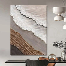 Load image into Gallery viewer, “Multi - Material Coastal Collage” – White, brown, gray, and other colors, with fabric and plaster to mimic a coastal scene. DTP344
