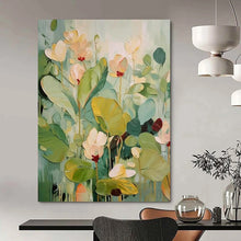 Load image into Gallery viewer, “Pastel Floral Impasto” ，Soft greens, yellows, and pinks with thick, sculptural flower and leaf shapes. DTP319
