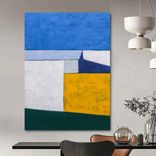 Load image into Gallery viewer, “Color Block Harmony” - Blue, White, Yellow, and Green Abstract Art, Abstract Painting on Canvas DKH1095
