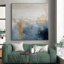 Load image into Gallery viewer, Grand Hand - painted Blue - Gray and Gold Abstract Drift Acrylic Art for Coastal - Inspired Studies LargeART0250
