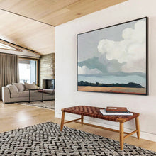 Load image into Gallery viewer, Gray - White Cloud “Tranquil Field Horizon” Painting on Canvas, Serene Wall Accent DKH793

