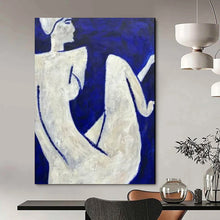 Load image into Gallery viewer, White Figures on Blue Abstract Art, Suited for Bohemian Living Room &amp; Artistic Café LargeART2329
