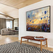 Load image into Gallery viewer, Blue Wildflower Meadow at Sunset Abstract Painting on Canvas - “Evening Blooms” DKH698
