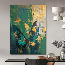 Load image into Gallery viewer, Green &amp; Gold Butterfly Abstract Painting, Ideal for Bohemian Living Room &amp; Nature - Inspired Bedroom LargeART1883
