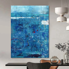 Load image into Gallery viewer, Blue - Toned Abstract with Red Accents - Great for Coastal Home Office &amp; Serene Lounge LargeART2389
