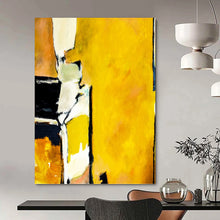 Load image into Gallery viewer, “Vibrant Yellow Energy” - Yellow, Black, White, Orange Abstract Art on Canvas DKH1101
