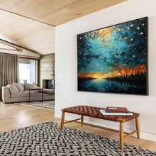 Load image into Gallery viewer, Starry Night Lake Abstract Painting on Canvas - “Celestial Reflection” DKH706
