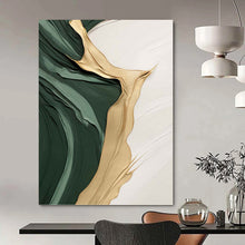 Load image into Gallery viewer, “Emerald Green &amp; Gold Flowing Textures” - Luxe Abstract Art on Canvas DKH1496
