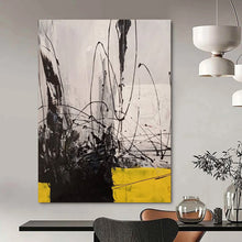 Load image into Gallery viewer, “Ink &amp; Lemon” – Black, White &amp; Yellow Abstract Acrylic with Bold Strokes DTP053
