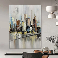 Load image into Gallery viewer, “Impasto Cityscape Reflection” - Textured Urban Art on Canvas DKH1451
