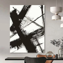 Load image into Gallery viewer, “Black - White Abstract Strokes” Abstract Painting on Canvas, Modern Monochrome Decor DKH1028
