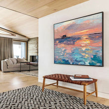 Load image into Gallery viewer, “Sunset Over Water” - Impressionistic Abstract Acrylic of a Coastal Sunset, Perfect for Balcony and Guest Room DLZ205
