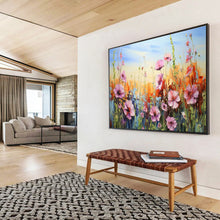 Load image into Gallery viewer, Wildflower Meadow “Colorful Cosmos” Painting on Canvas, Cheerful Floral Art DKH903
