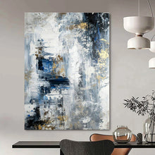 Load image into Gallery viewer, Blue - Gray - Gold Abstract Painting, Ideal for Luxury Hotel Lobby &amp; Modern Living Room LargeART1394
