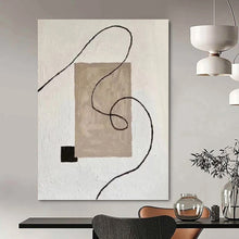 Load image into Gallery viewer, “Minimalist Shape and Line Abstract” - Beige, Black, White Abstract Art on Canvas DKH1327
