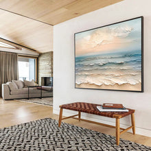Load image into Gallery viewer, Textured “Sunset Beach Waves” Painting on Canvas, Coastal Art Statement DKH795
