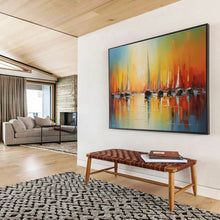 Load image into Gallery viewer, Sailboat Sunset “Vibrant Harbor” Painting on Canvas, Luminous Maritime Art DKH864
