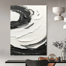 Load image into Gallery viewer, “Swirling Contrast” – Bold black and white impasto, circular motion DTP380
