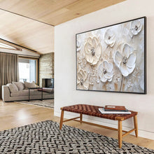 Load image into Gallery viewer, Textured White Flowers “Elegant Blooms” Painting on Canvas, Sophisticated Floral Art DKH906
