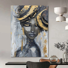 Load image into Gallery viewer, Gray - Toned Abstract Portrait, Gold - Splashed Art for Glamorous Dressing Room &amp; Artistic Salon LargeART2196
