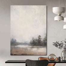 Load image into Gallery viewer, Gray - Beige Abstract Misty Lake Art, Perfect for Cozy Cottage Living Room &amp; Serene Bedroom LargeART2057
