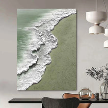 Load image into Gallery viewer, “Textured Seaside Waves” - Green, White Abstract Seaside Art on Canvas DKH1200
