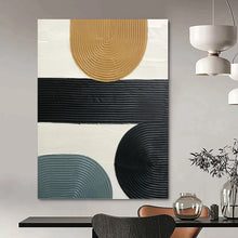 Load image into Gallery viewer, “Multicolor Ribbed Shapes Collage” - Black, Beige, Blue Abstract Art on Canvas DKH1177
